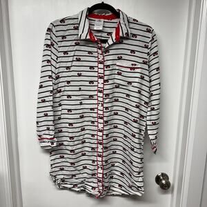 Disney Minnie Mouse Striped Nightshirt Dress Women Size Small Black White Red